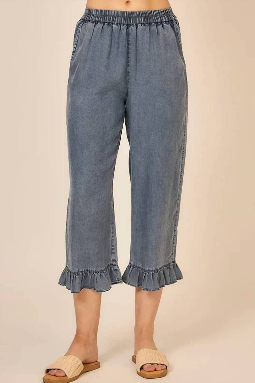 NEW COZY CO. ruffle chambray capri in dark denim